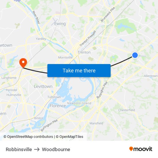 Robbinsville to Woodbourne map