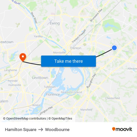 Hamilton Square to Woodbourne map