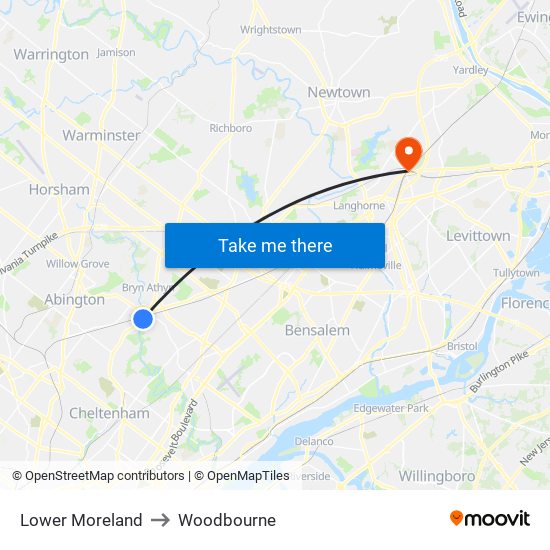 Lower Moreland to Woodbourne map