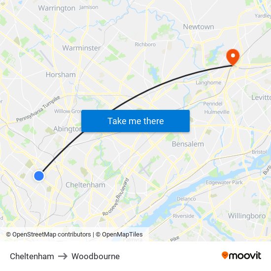 Cheltenham to Woodbourne map