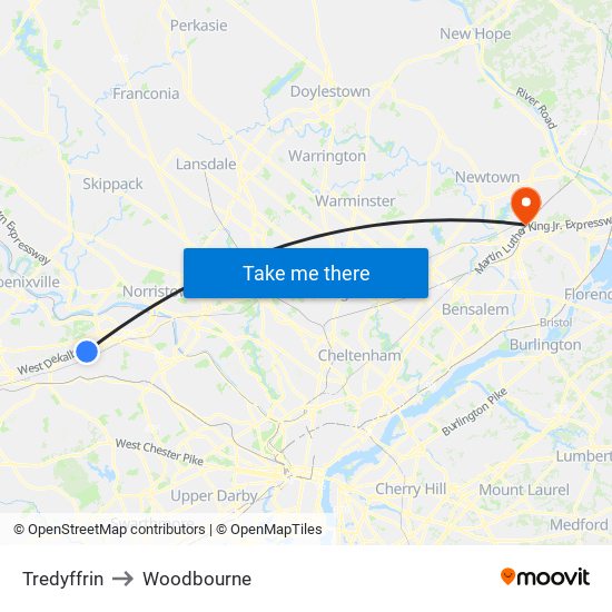 Tredyffrin to Woodbourne map