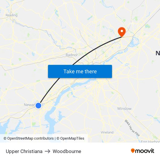 Upper Christiana to Woodbourne map