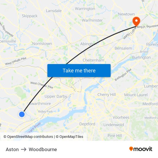 Aston to Woodbourne map