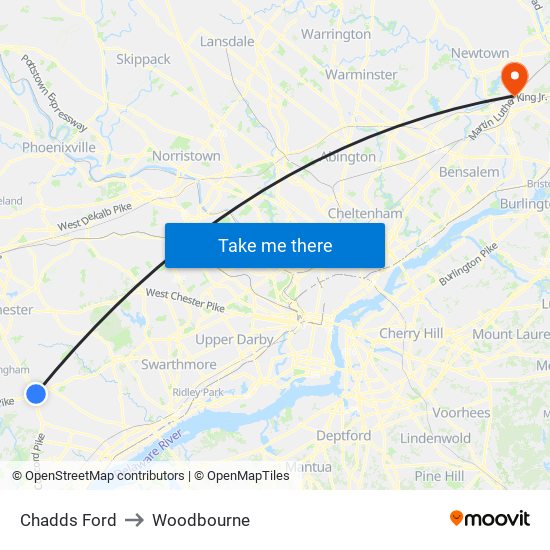 Chadds Ford to Woodbourne map