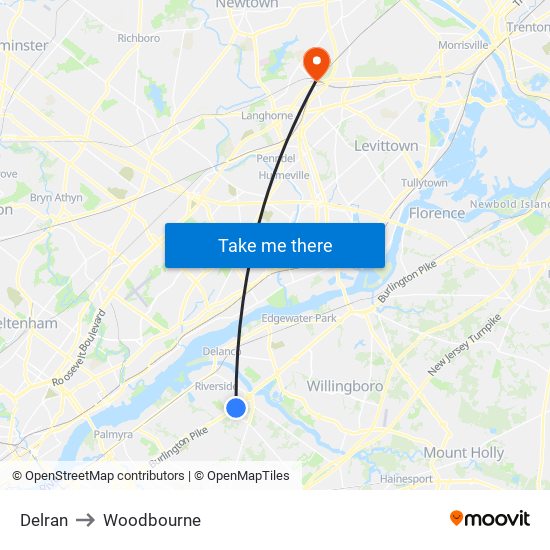 Delran to Woodbourne map