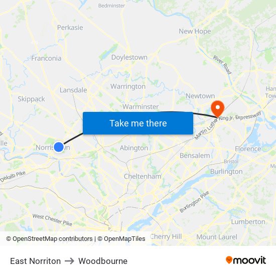 East Norriton to Woodbourne map