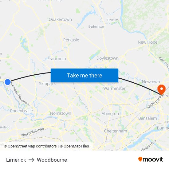 Limerick to Woodbourne map