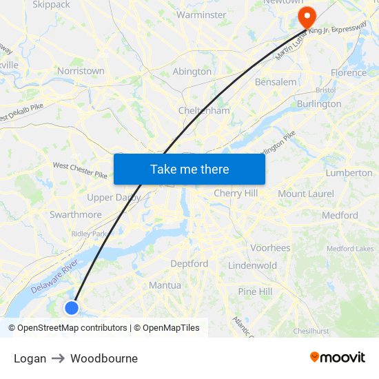 Logan to Woodbourne map