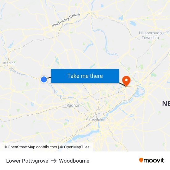 Lower Pottsgrove to Woodbourne map