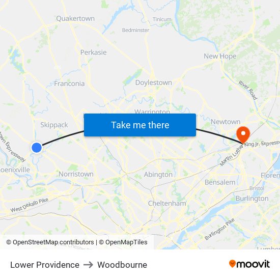 Lower Providence to Woodbourne map