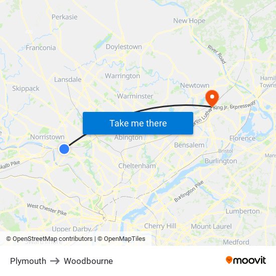 Plymouth to Woodbourne map