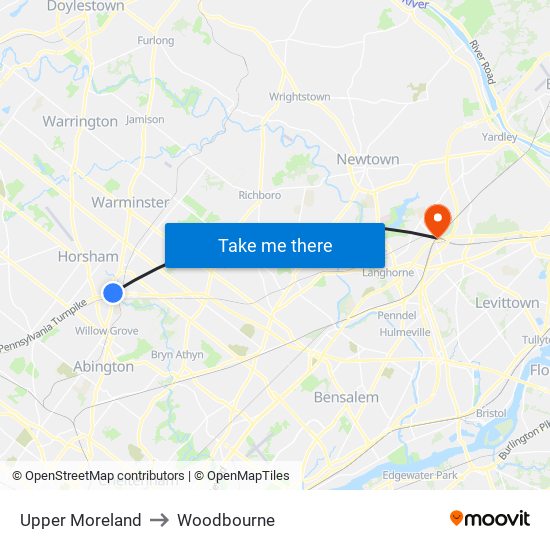 Upper Moreland to Woodbourne map