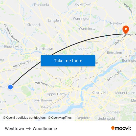 Westtown to Woodbourne map