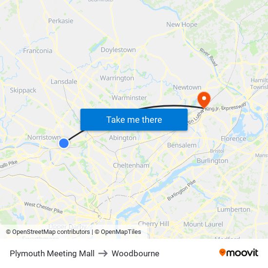 Plymouth Meeting Mall to Woodbourne map