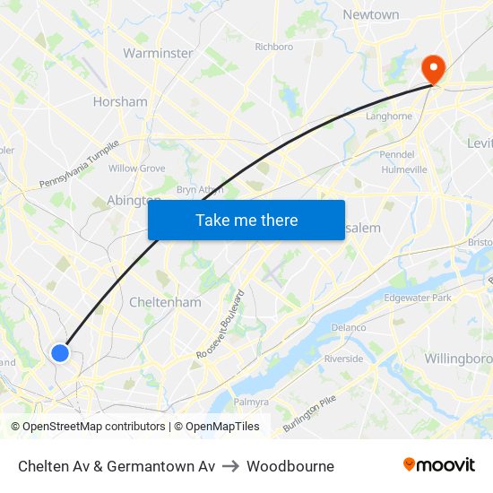 Chelten Av & Germantown Av to Woodbourne map