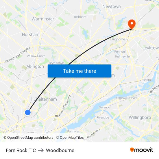Fern Rock T C to Woodbourne map