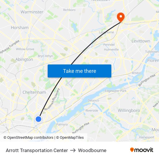 Arrott Transportation Center to Woodbourne map