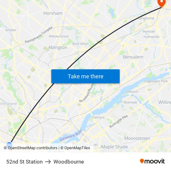 52nd St Station to Woodbourne map