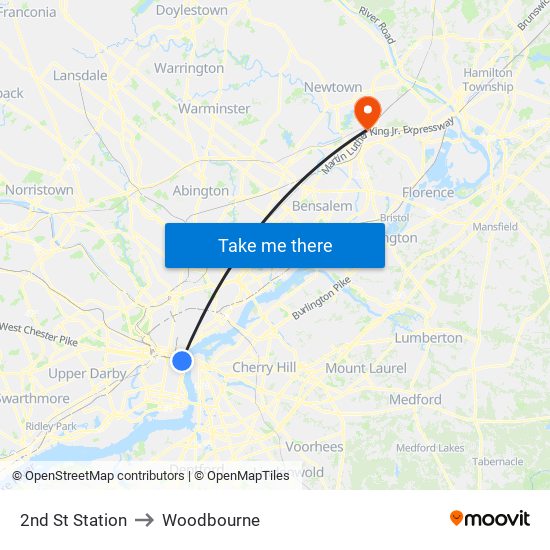 2nd St Station to Woodbourne map