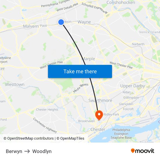 Berwyn to Woodlyn map