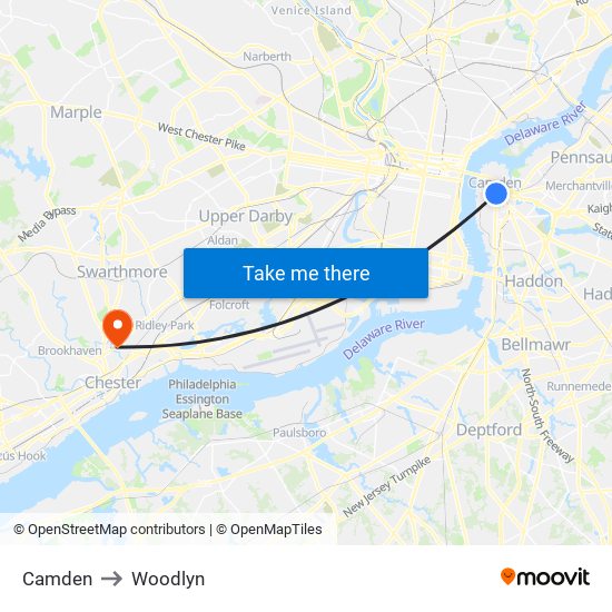 Camden to Woodlyn map