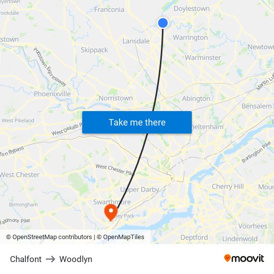 Chalfont to Woodlyn map