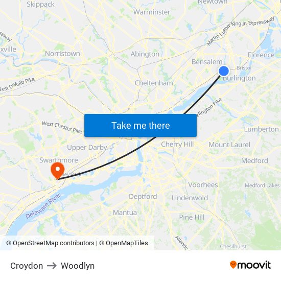 Croydon to Woodlyn map