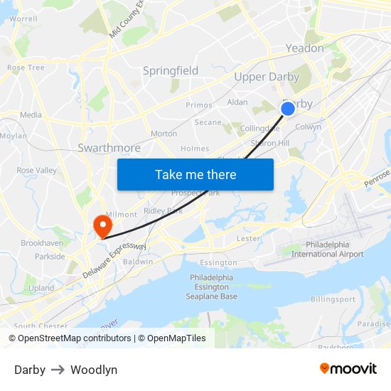 Darby to Woodlyn map