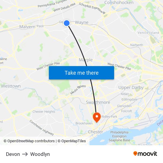 Devon to Woodlyn map