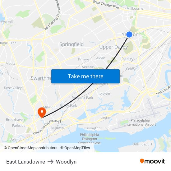 East Lansdowne to Woodlyn map