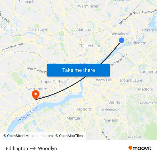 Eddington to Woodlyn map