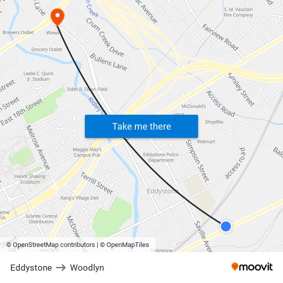 Eddystone to Woodlyn map