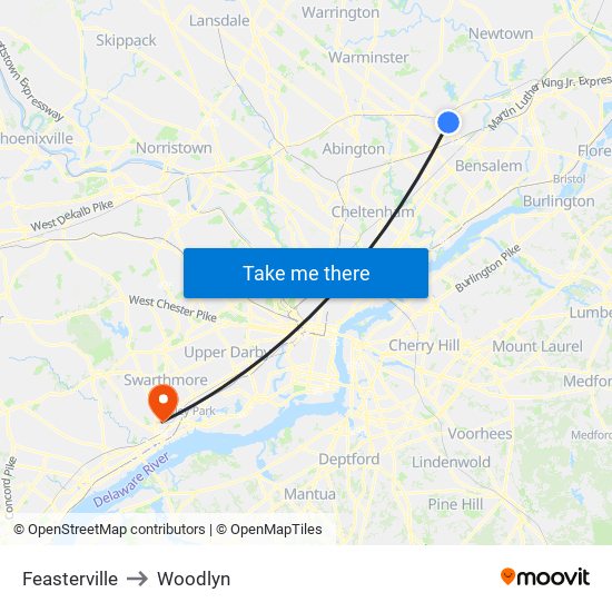 Feasterville to Woodlyn map