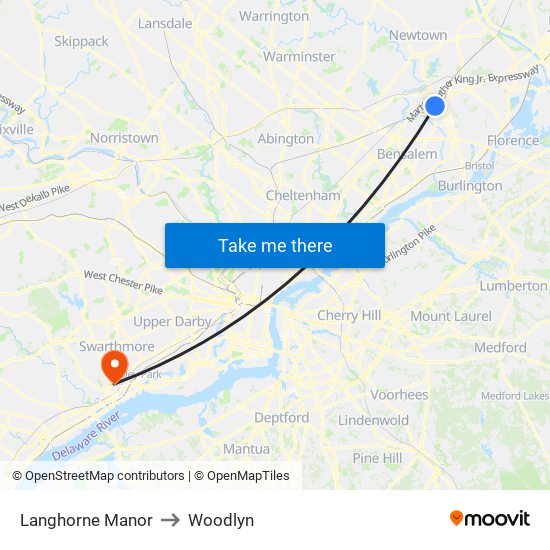 Langhorne Manor to Woodlyn map