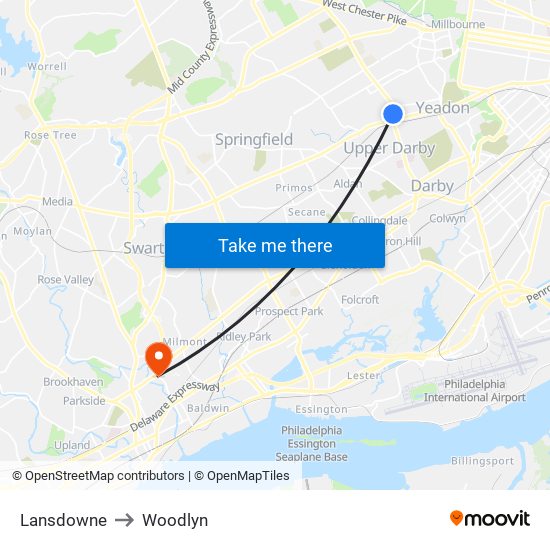 Lansdowne to Woodlyn map