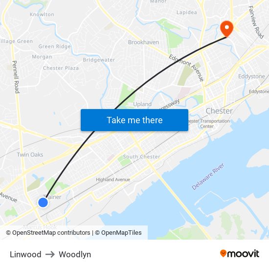 Linwood to Woodlyn map