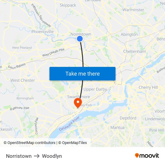 Norristown to Woodlyn map