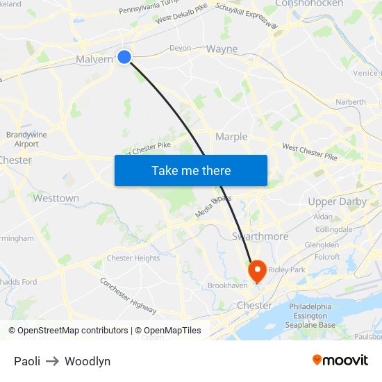 Paoli to Woodlyn map