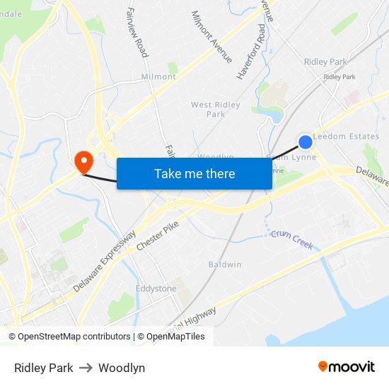 Ridley Park to Woodlyn map