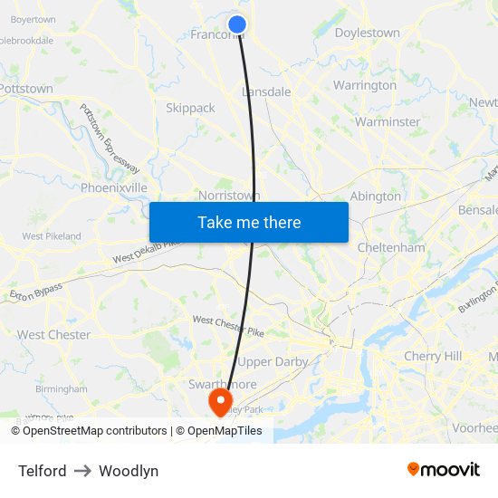 Telford to Woodlyn map