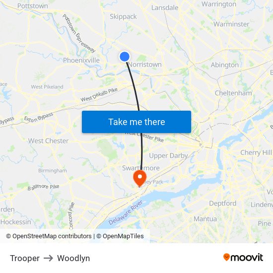 Trooper to Woodlyn map