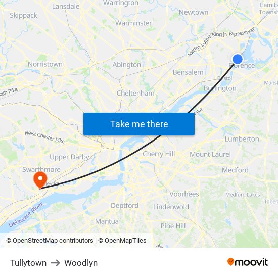 Tullytown to Woodlyn map
