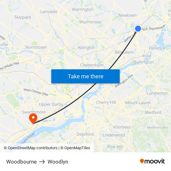 Woodbourne to Woodlyn map