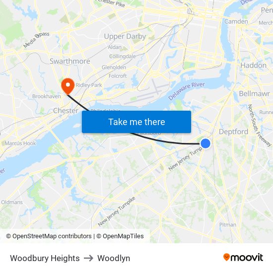 Woodbury Heights to Woodlyn map