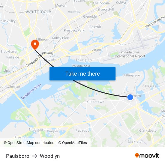 Paulsboro to Woodlyn map