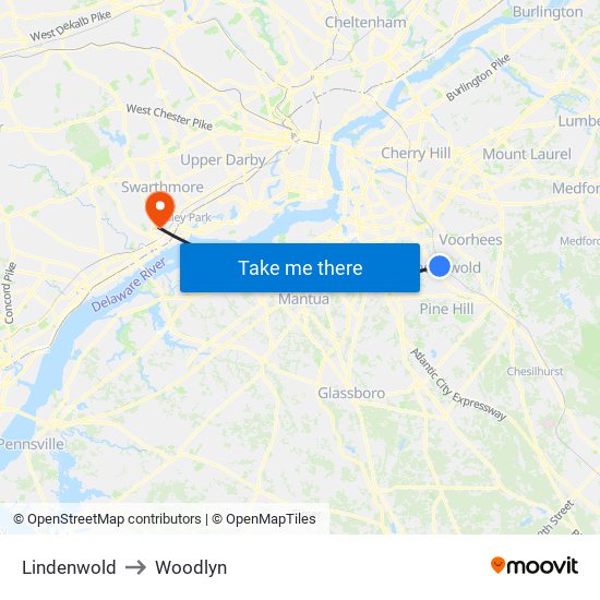 Lindenwold to Woodlyn map