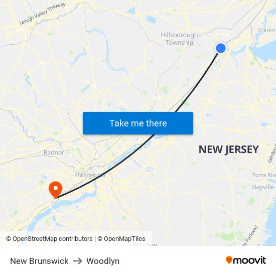 New Brunswick to Woodlyn map