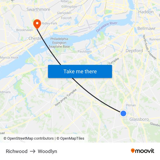 Richwood to Woodlyn map