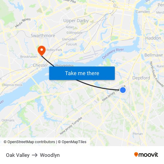 Oak Valley to Woodlyn map