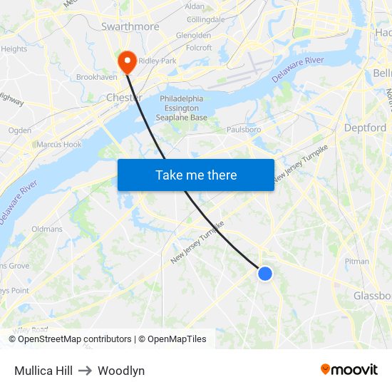 Mullica Hill to Woodlyn map